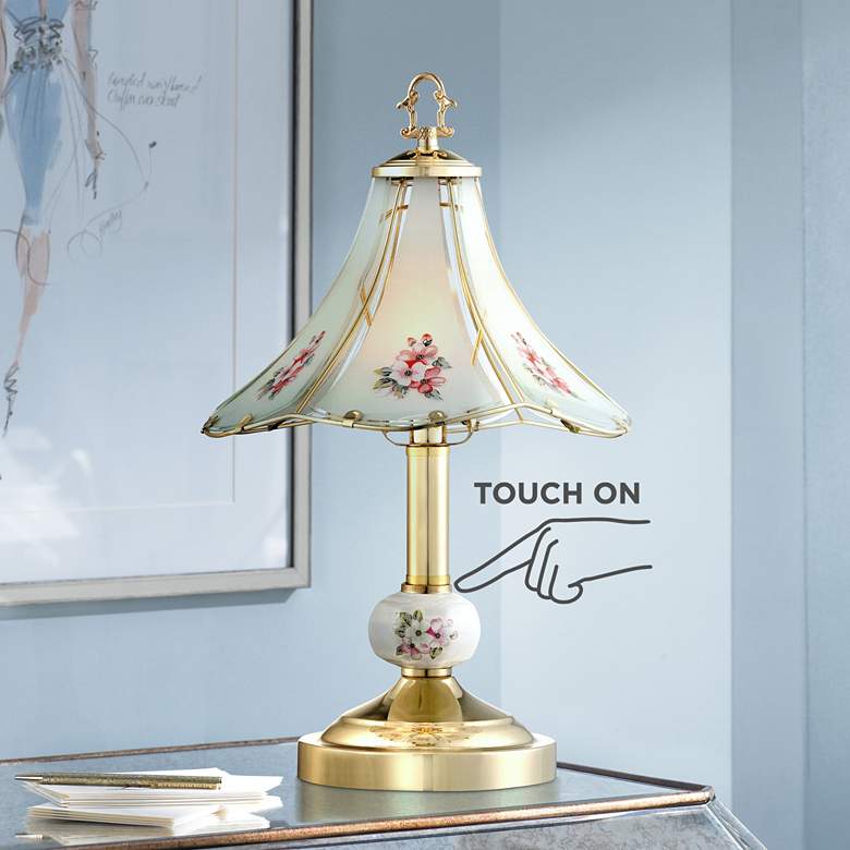 Image 4 Regency Hill Flower 16 inch High Polished Brass Touch On-Off Table Lamp more views