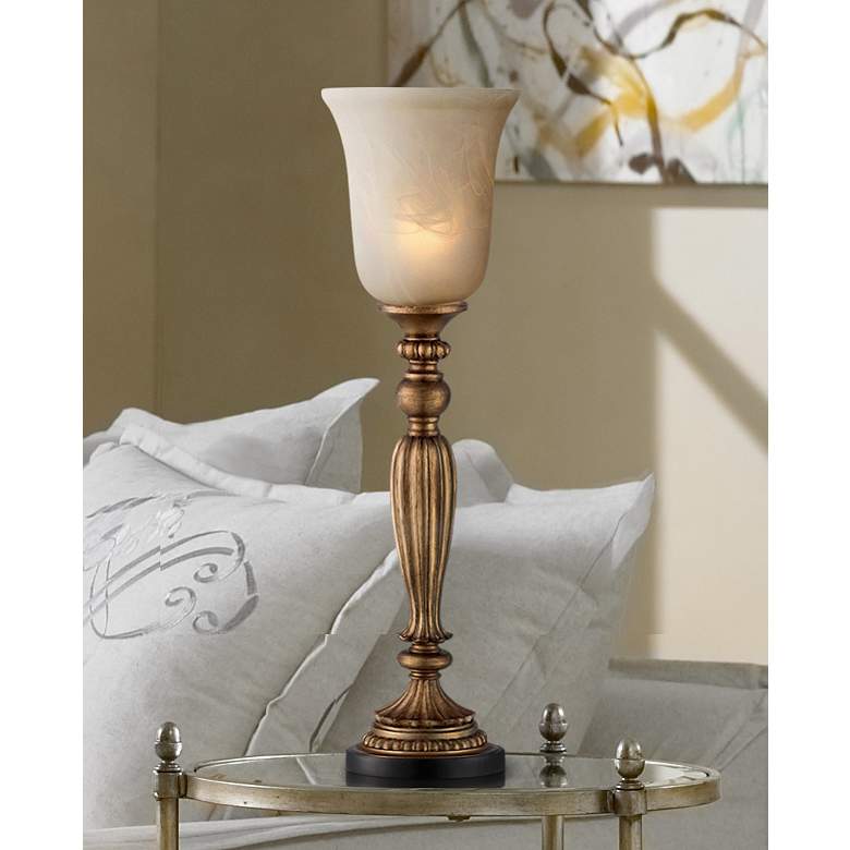 Image 1 Regency Hill Fluted Column 27 3/4 inch High Alabaster Glass Console Lamp