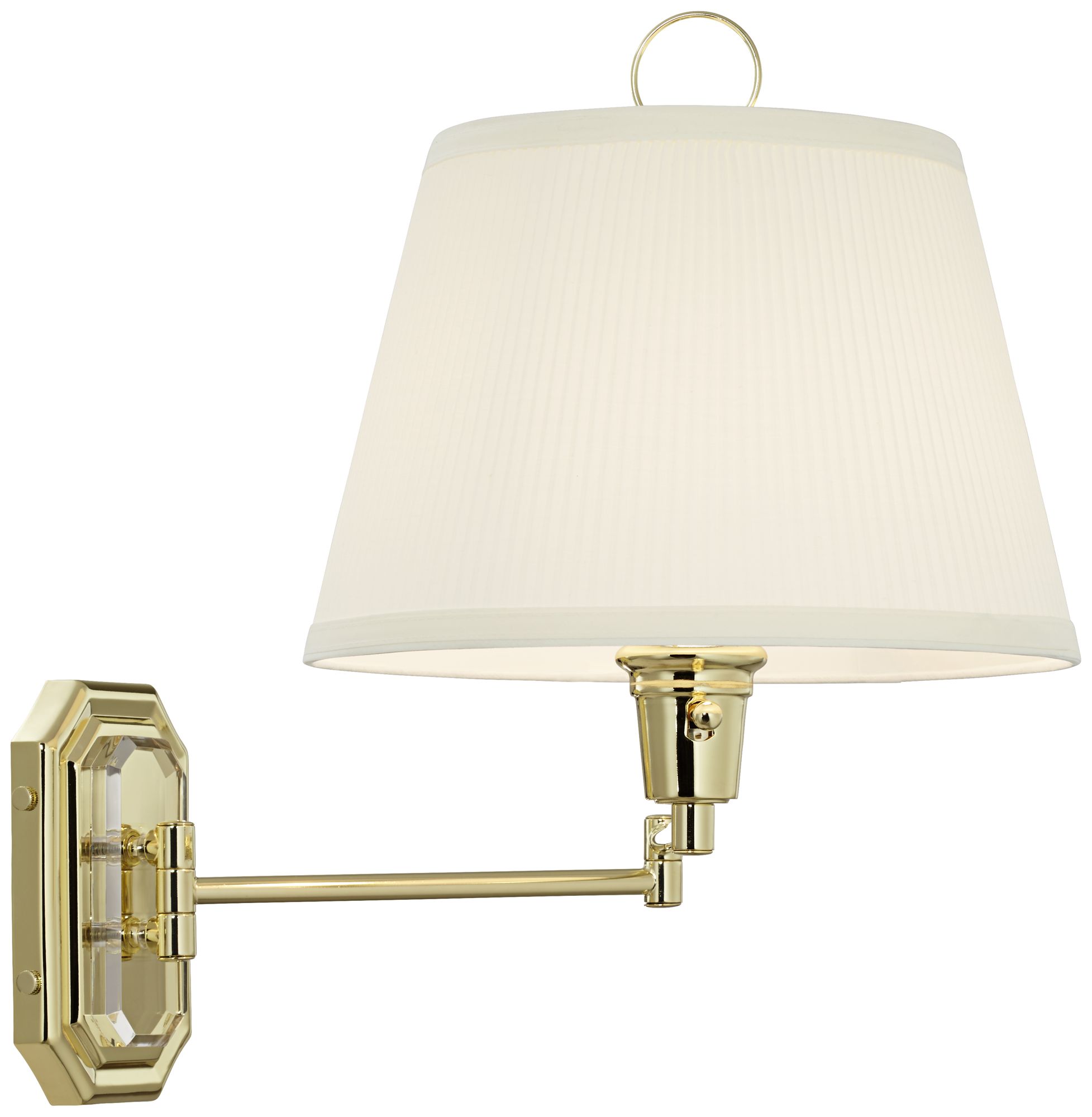 Image 6 Regency Hill Fredericks Brass with Ivory Pleated Shade Plug-In Wall Lamp more views