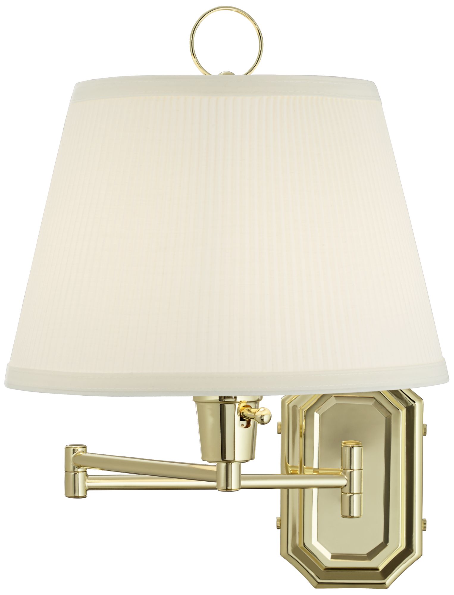 Image 7 Regency Hill Fredericks Brass with Ivory Pleated Shade Plug-In Wall Lamp more views