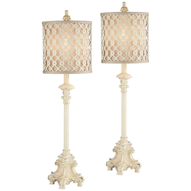 Image 2 Regency Hill French Candlestick 34 inch Ivory White Buffet Lamps Set of 2