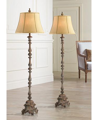 Regency Hill French Candlestick 62" Faux Wood Floor Lamps Set of 2