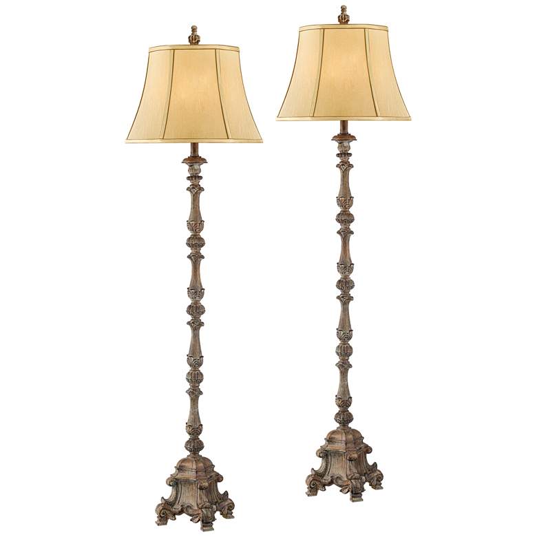 Image 1 Regency Hill French Candlestick 62" Faux Wood Floor Lamps Set of 2