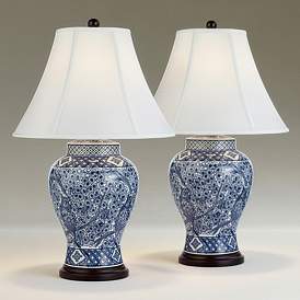 Image2 of Regency Hill Garden Bird 27" Blue White Porcelain Lamps Set of 2