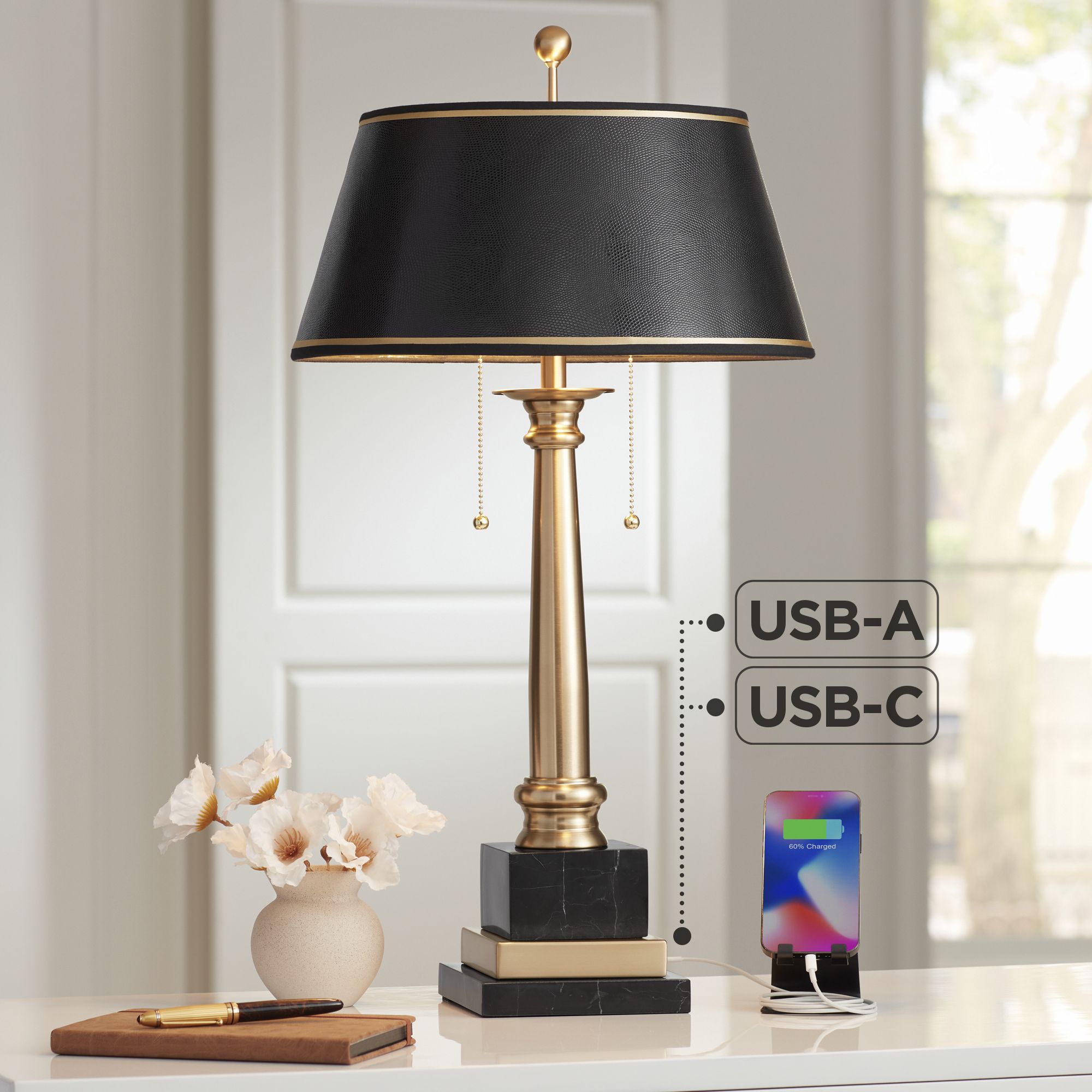Regency Hill Georgetown 28 1/2" Brass Traditional Lamp with USB Port in scene