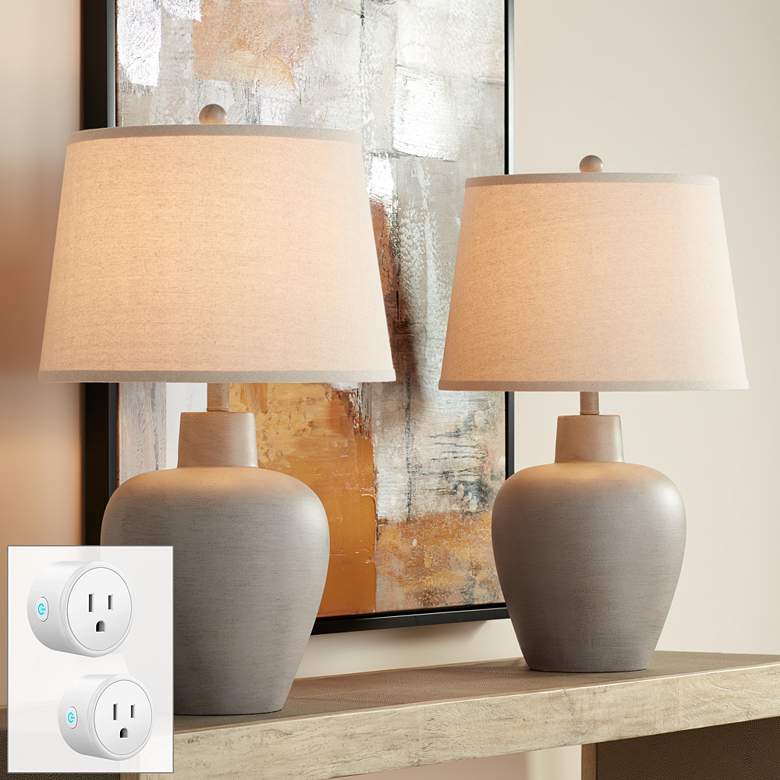 Image 2 Regency Hill Glenn 27" Gray Terra Cotta Lamps Set with Smart Sockets