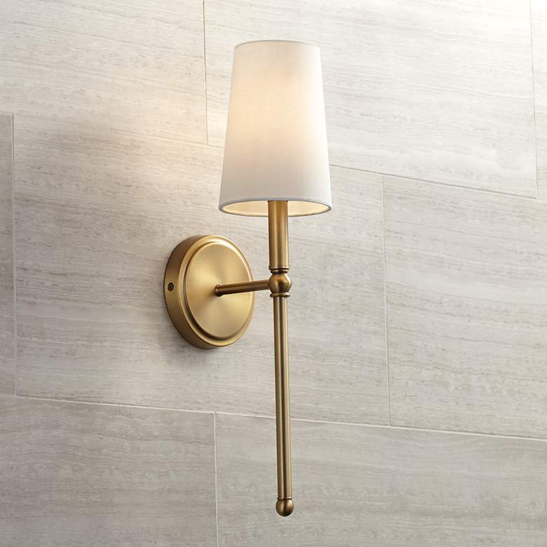 Image 1 Regency Hill Greta 21" High Warm Brass Wall Sconce with Linen Shade