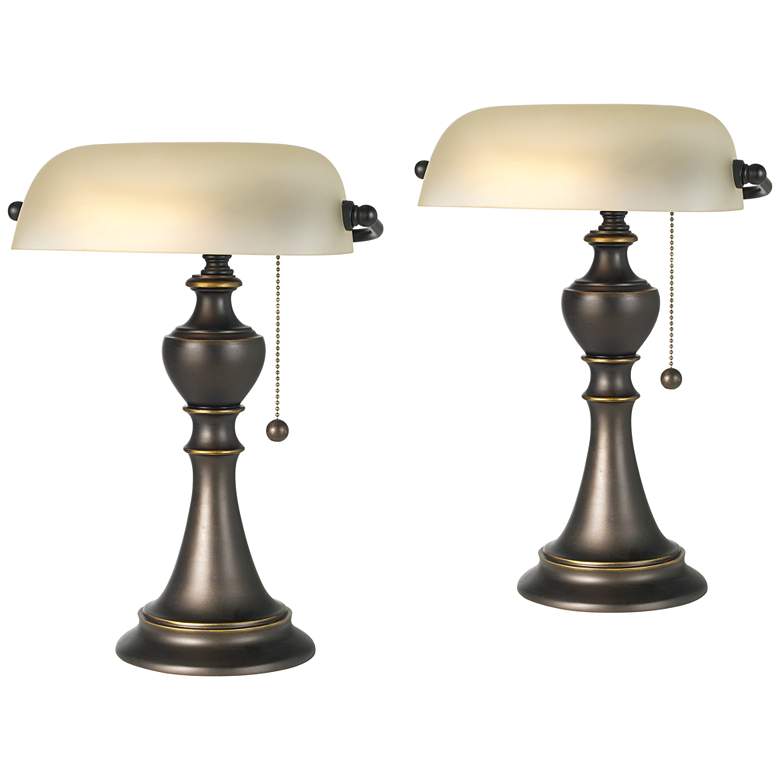 Image 2 Regency Hill Haddington 16" Glass and Bronze Piano Lamps Set of 2