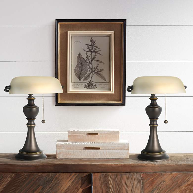 Image 1 Regency Hill Haddington 16" Glass and Bronze Piano Lamps Set of 2