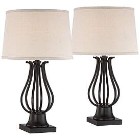 Image2 of Regency Hill Hadley Bronze Metal Table Lamps with Plug Outlets Set of 2