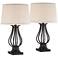 Regency Hill Hadley Bronze Metal Table Lamps with Plug Outlets Set of 2