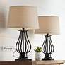 Regency Hill Hadley Bronze Metal Table Lamps with Plug Outlets Set of 2