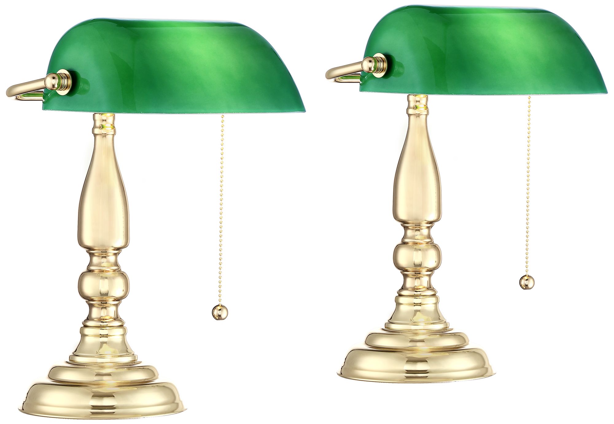 Image 2 Regency Hill Hammond 14" Polished Brass Bankers Desk Lamps Set of 2