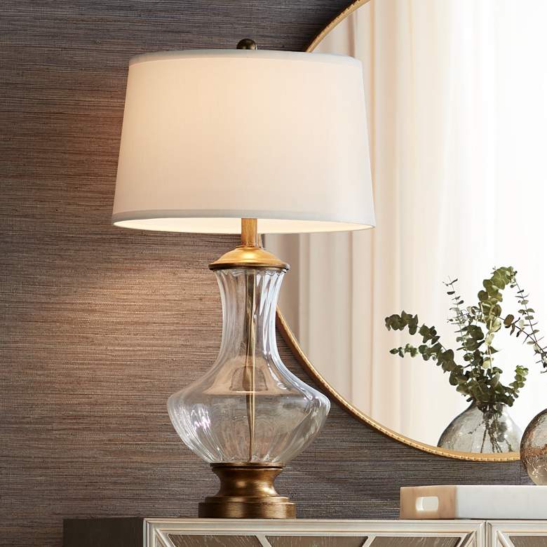 Image 1 Regency Hill Harlow 28 1/2" Brass Fluted Glass Traditional Table Lamp