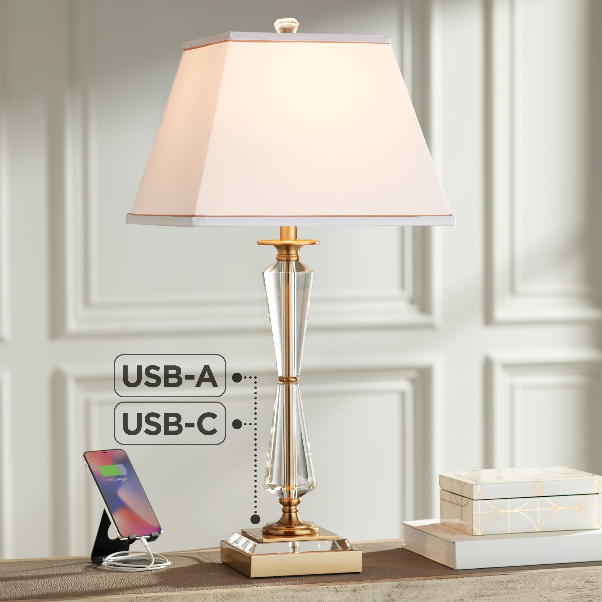 Regency Hill Heath 31 5/8" Luxe Gold and Crystal USB Table Lamp