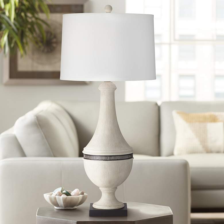 Image 1 Regency Hill Homer 31 3/4" Antique Whitewash Finish Urn Table Lamp