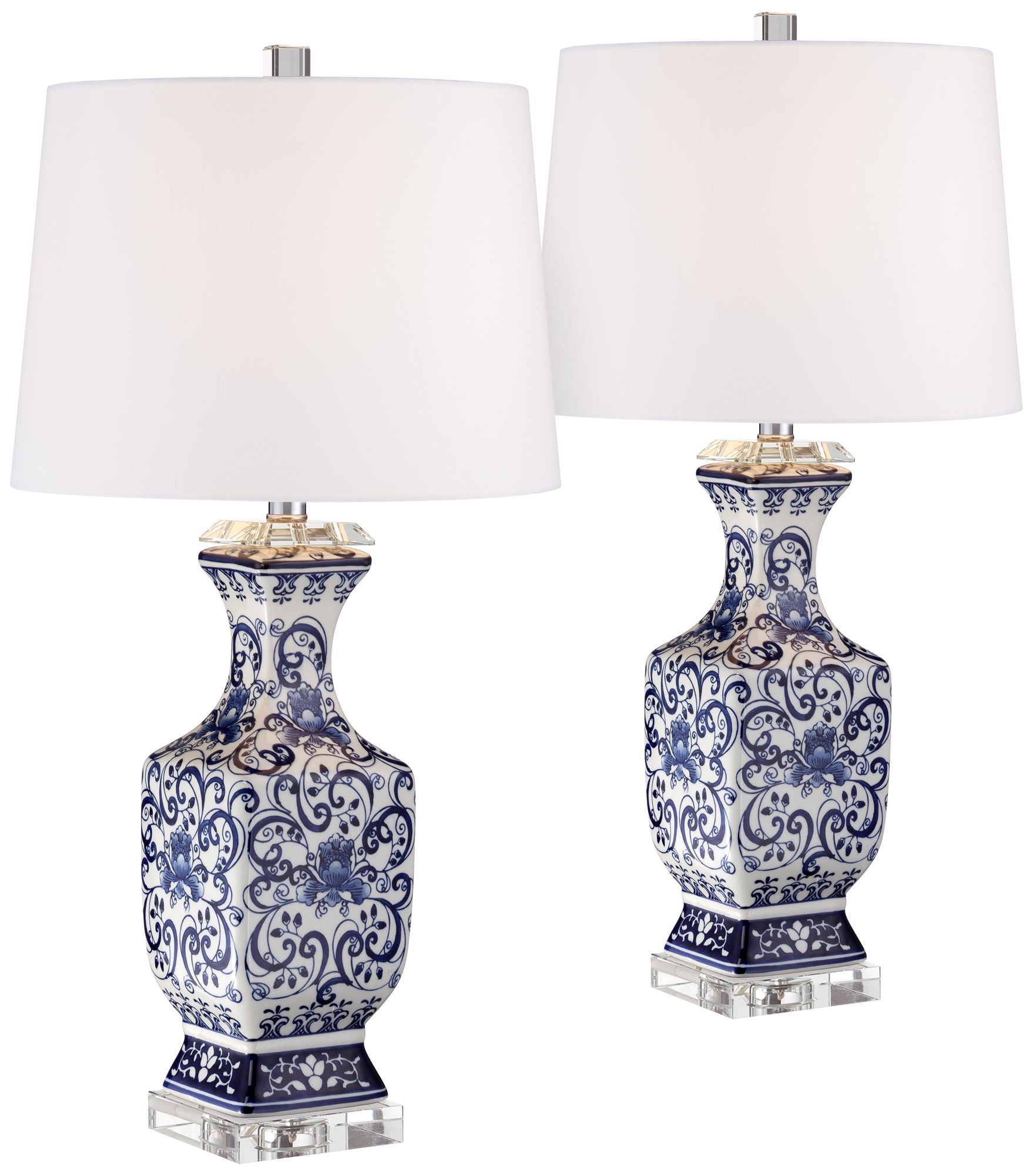 Image 3 Regency Hill Iris 28" Blue and White Porcelain Table Lamps Set of 2