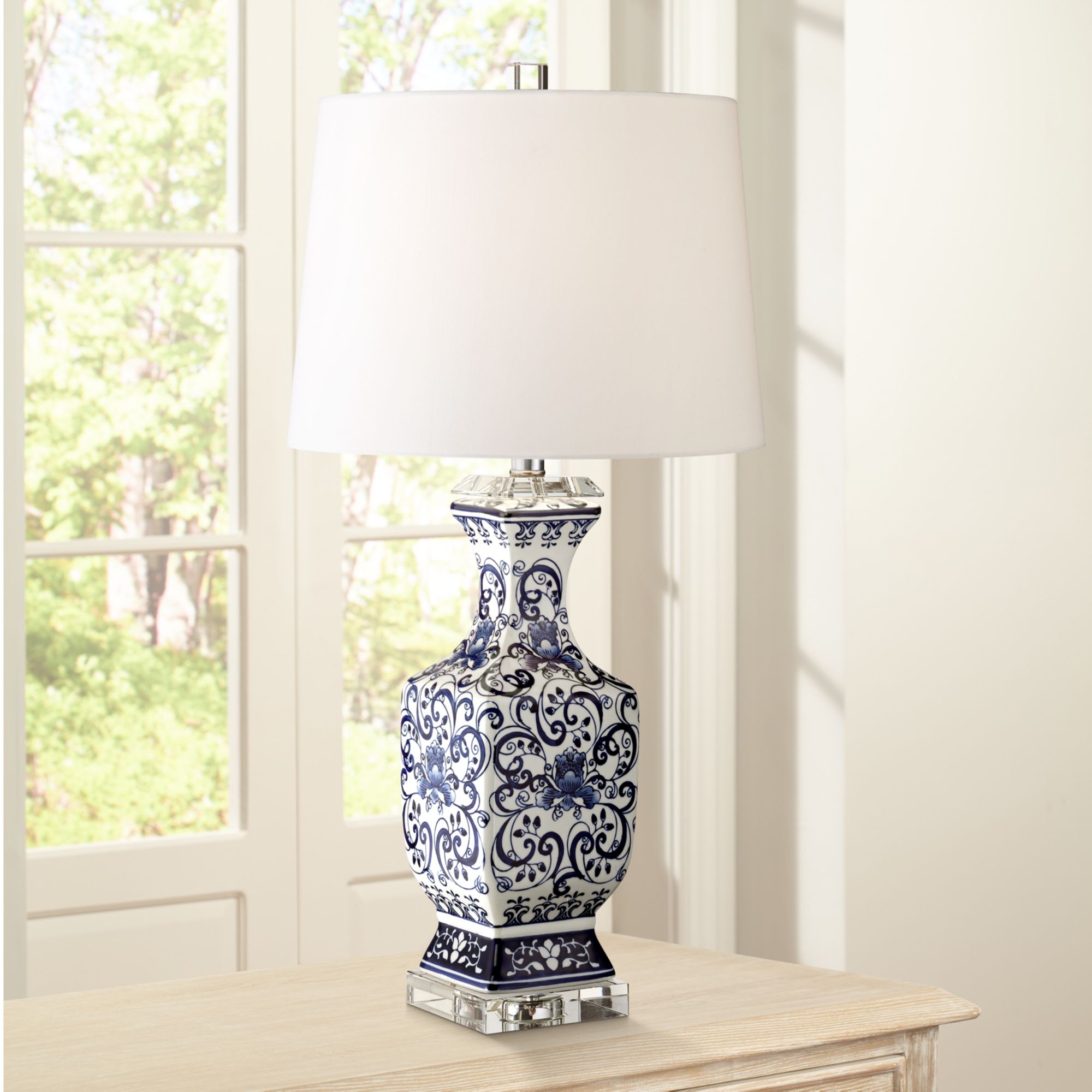 Regency Hill Iris 28" Blue and White Porcelain Table Lamps Set of 2 in scene