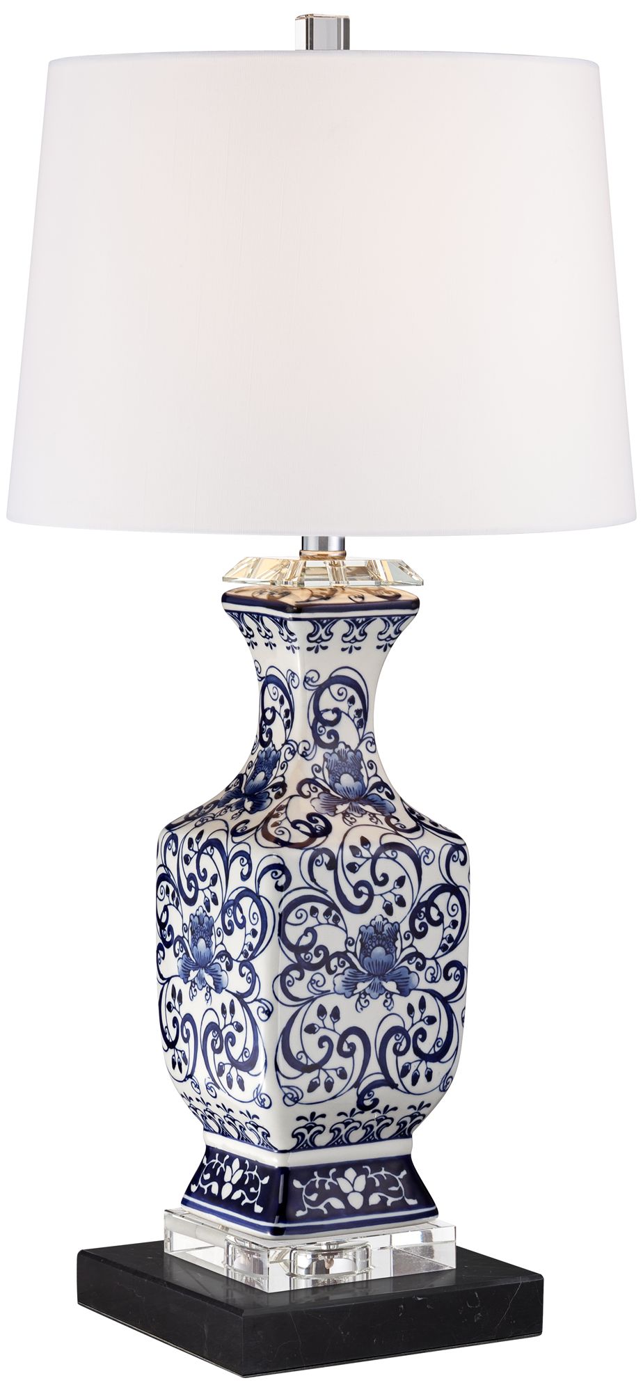 Regency Hill Iris 28" Porcelain Lamp with Square Black Marble Riser