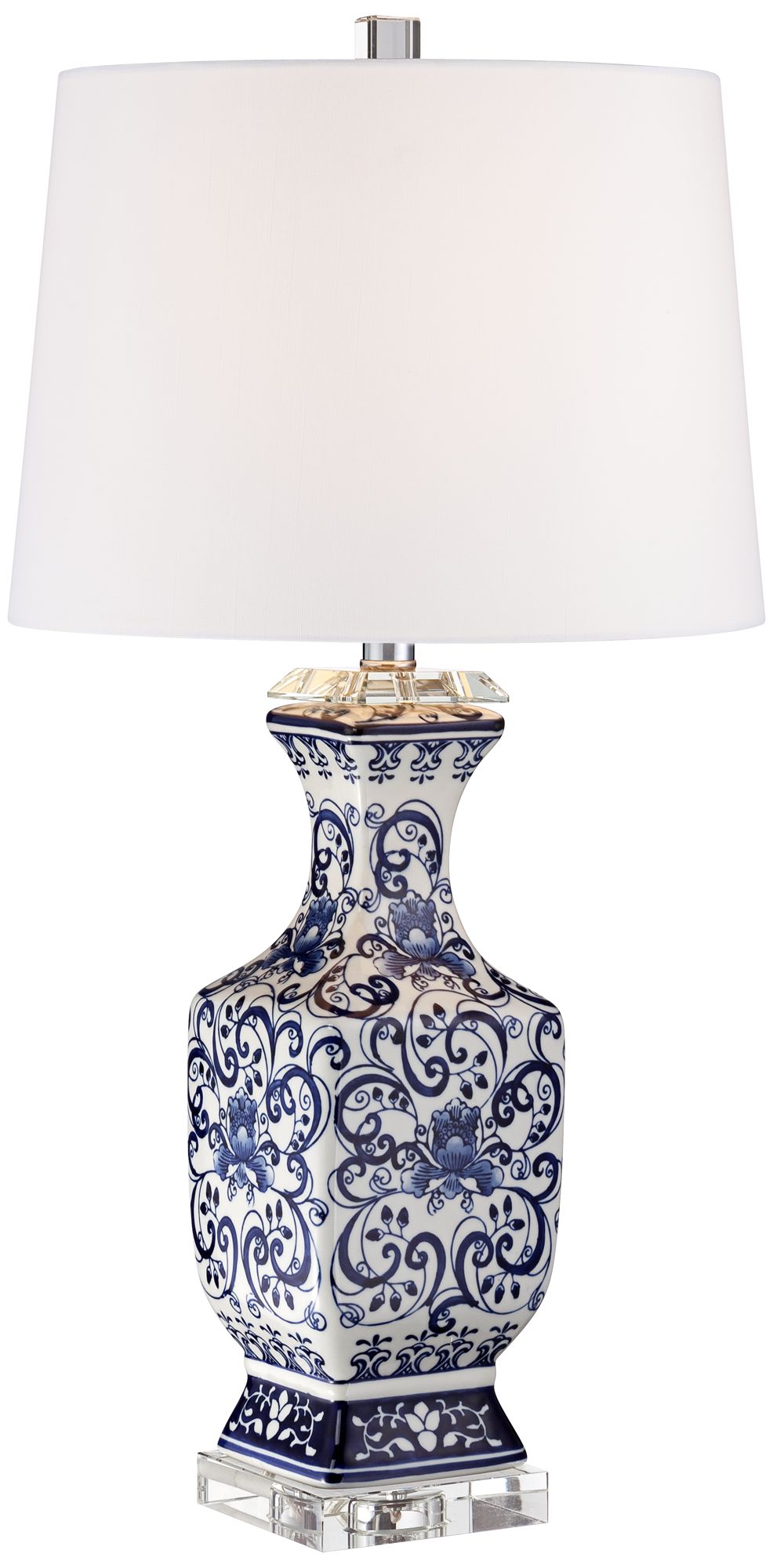 Regency Hill Iris Blue and White Porcelain Table Lamp with Dimmer