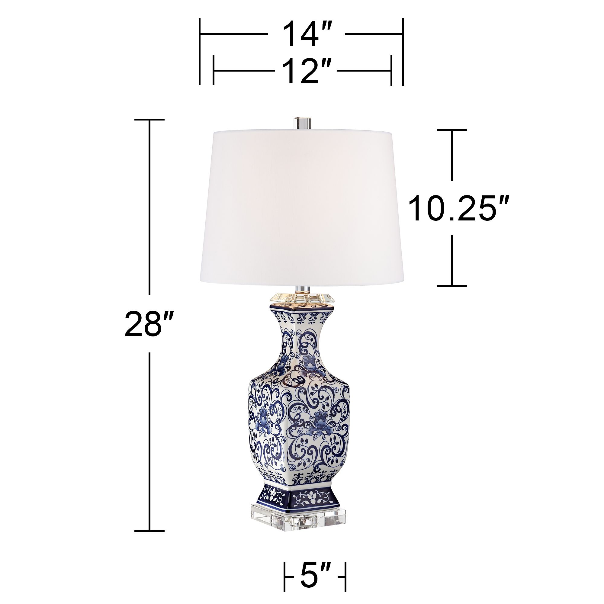 Regency Hill Iris Blue and White Porcelain Table Lamp with Dimmer