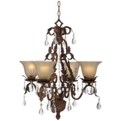 Regency Hill Iron Leaf 21 3/4&quot; Bronze and Crystal 4-Light Chandelier