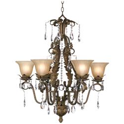 Regency Hill Iron Leaf 29&quot; Wide Roman Bronze and Crystal Chandelier