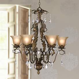 Image2 of Regency Hill Iron Leaf 29" Wide Roman Bronze and Crystal Chandelier