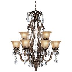 Regency Hill Iron Leaf 34&quot; Wide Bronze and Crystal 12-Light Chandelier