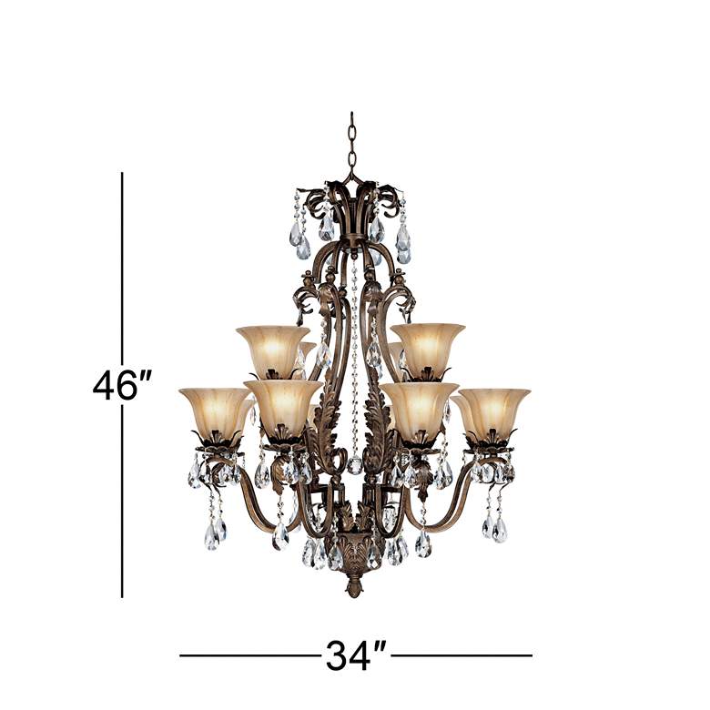 Image 6 Regency Hill Iron Leaf 34 inch Wide Bronze and Crystal 12-Light Chandelier more views