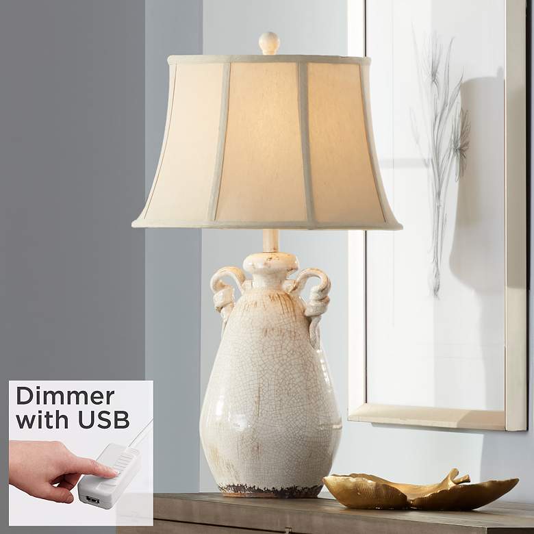 Image 1 Regency Hill Isabella 27 inch Ivory Ceramic Table Lamp with USB Dimmer