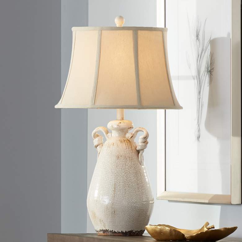 Image 1 Regency Hill Isabella 27 inch Ivory Ceramic Table Lamp with USB Dimmer