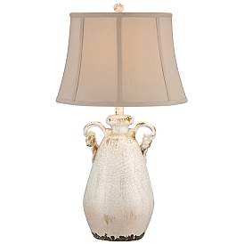Image3 of Regency Hill Isabella 27" Ivory Rustic Jar Handle Ceramic Table Lamp