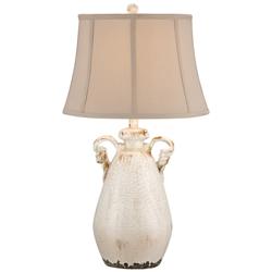 Regency Hill Isabella 27&quot; Ivory Rustic Jar Handle Ceramic Table Lamp