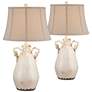 2_Regency Hill Isabella 28" Rustic Ivory Ceramic Table Lamps Set of 2
