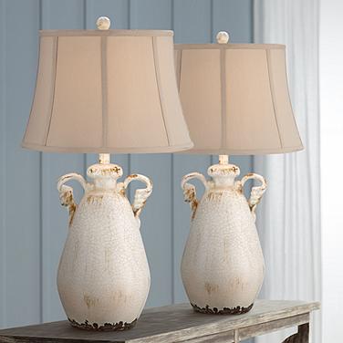 Regency Hill Isabella 28" Rustic Ivory Ceramic Table Lamps Set of 2