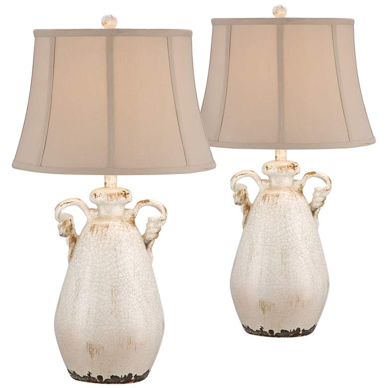 Image 2 Regency Hill Isabella 29" Rustic Ivory Ceramic Table Lamps Set of 2