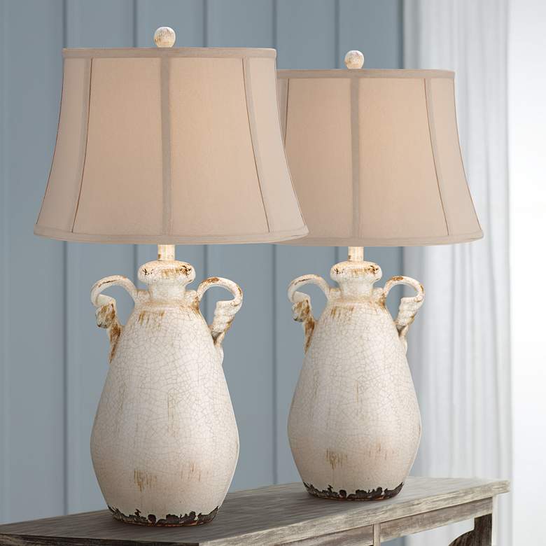 Image 1 Regency Hill Isabella 29 inch Rustic Ivory Ceramic Table Lamps Set of 2