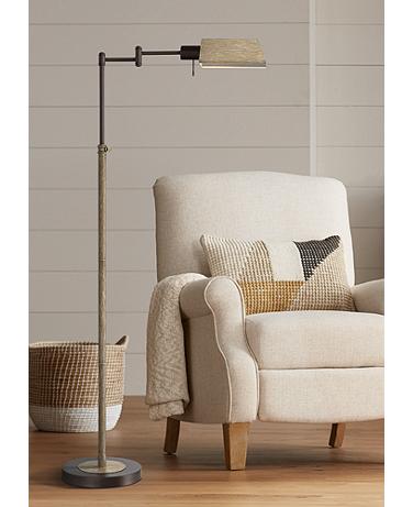 Regency Hill Jenson Adjustable Bronze Swing Arm Floor Lamp with USB Dimmer
