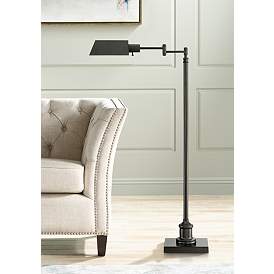 Image2 of Regency Hill Jenson Adjustable Height Bronze Swing Arm Pharmacy Floor Lamp
