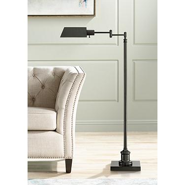 Regency Hill Jenson Bronze Adjustable Swing Arm Floor Lamp with USB Dimmer
