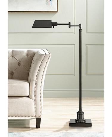 Regency Hill Jenson Bronze Adjustable Swing Arm Floor Lamp with USB Dimmer