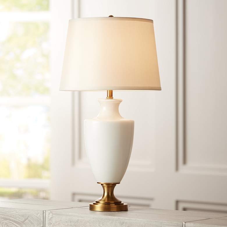 Image 1 Regency Hill Joan White Glass and Brass Table Lamp