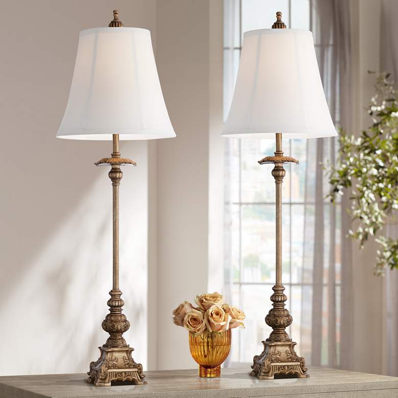 Image 1 Regency Hill Juliette 36 1/2" White and Gold Buffet Lamps Set of 2