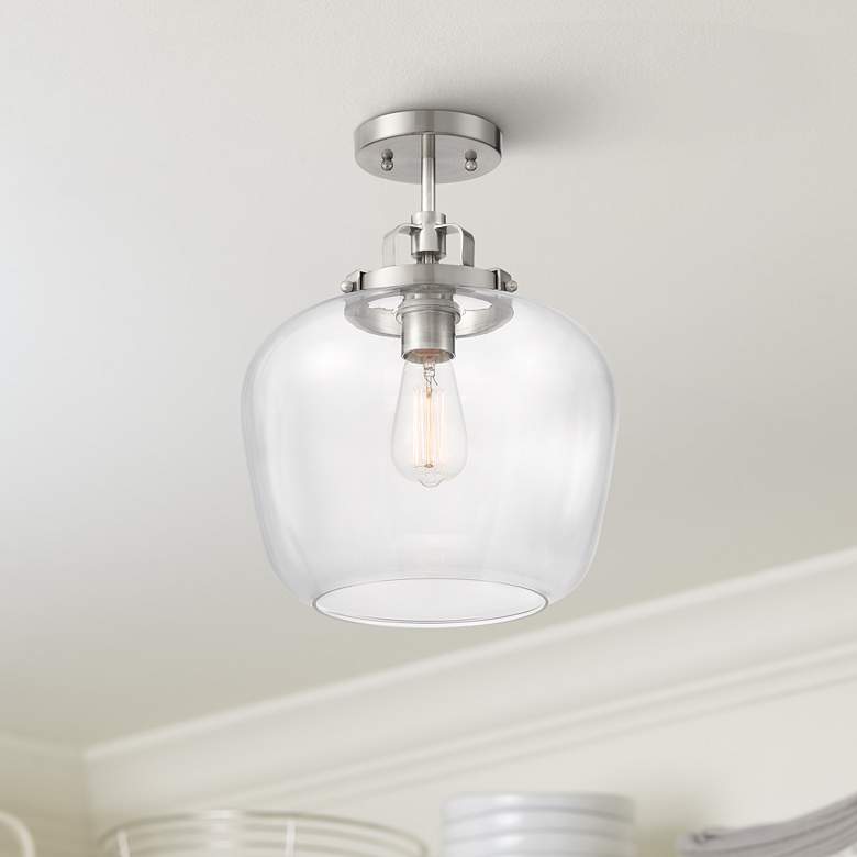 Image 1 Regency Hill Kenna 12 1/4" Brushed Nickel Clear Glass Ceiling Light