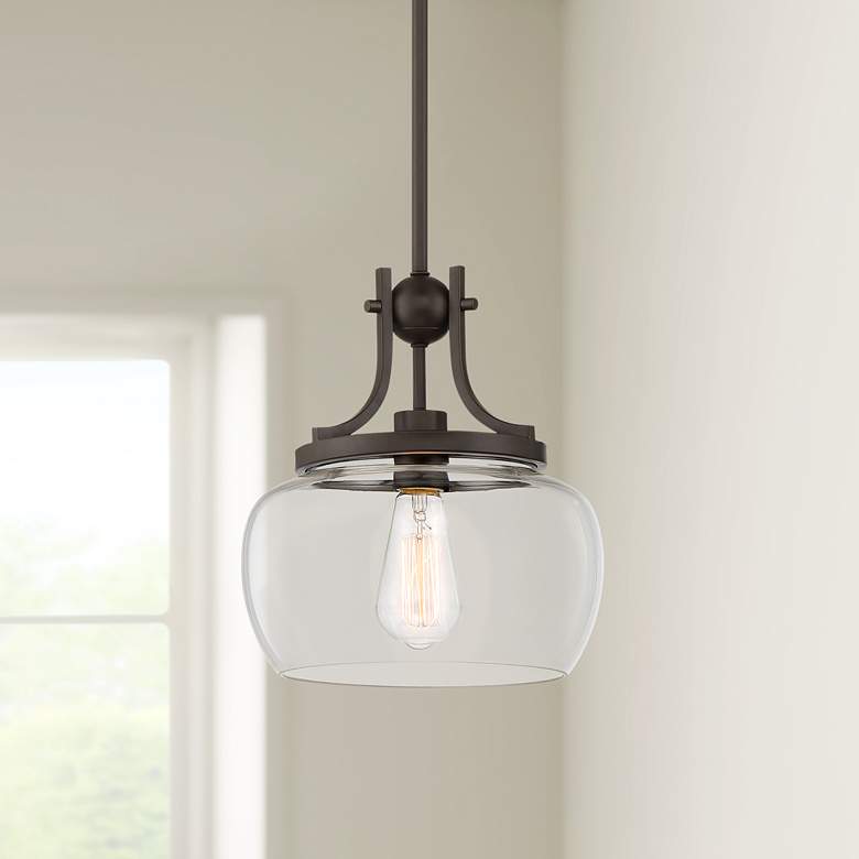 Image 1 Regency Hill Kristov 10 1/2 inch Bronze and Clear Glass Mini Pendant Light