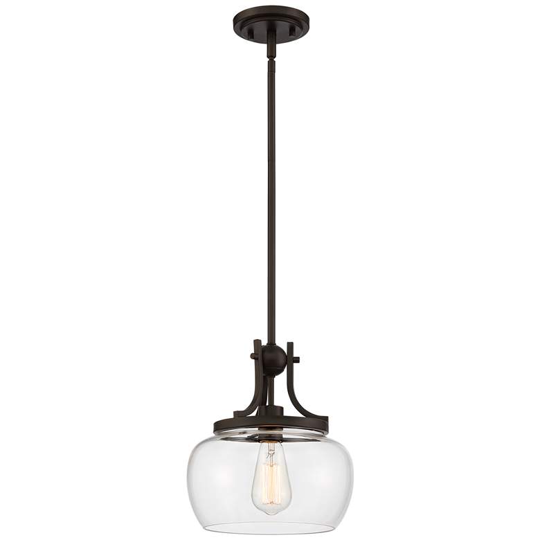Image 5 Regency Hill Kristov 10 1/2 inch Bronze and Clear Glass Mini Pendant Light more views