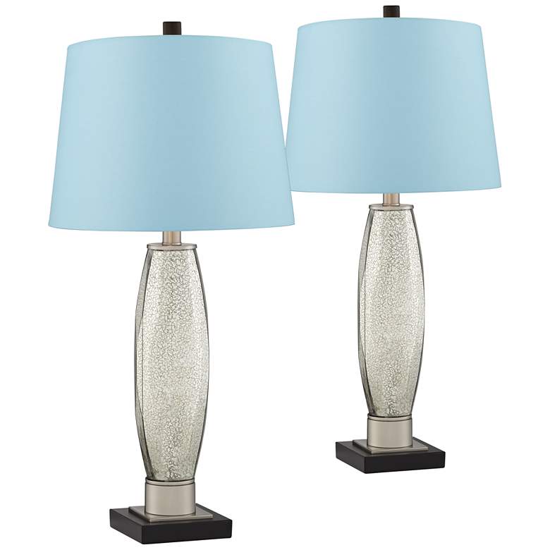 Image 1 Regency Hill Landro Mercury Glass Blue Hardback Table Lamps Set of 2