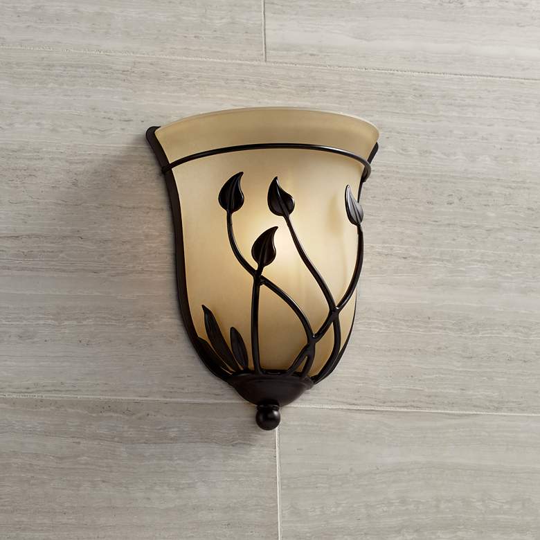 Regency Hill Leaf and Vine 10.5&quot; High Amber Glass Wall Sconce