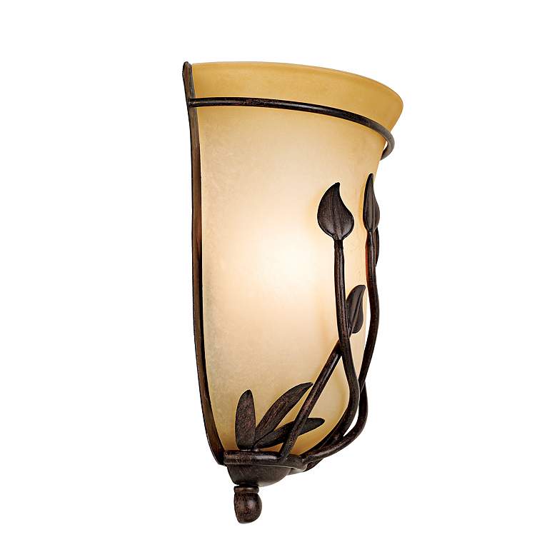 Image 6 Regency Hill Leaf and Vine 10.5 inch High Amber Glass Wall Sconce more views